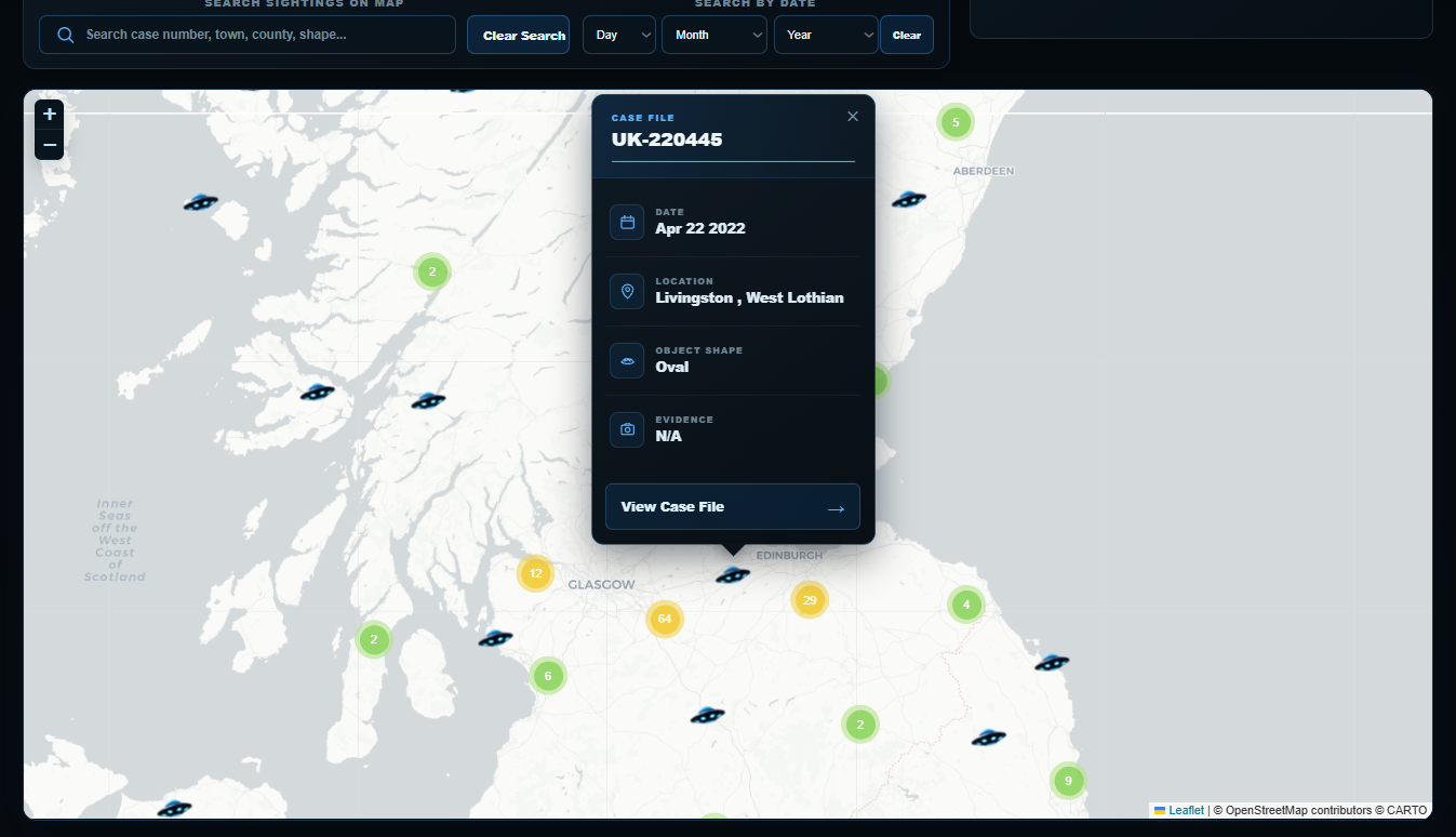 Interactive UK UFO sightings map